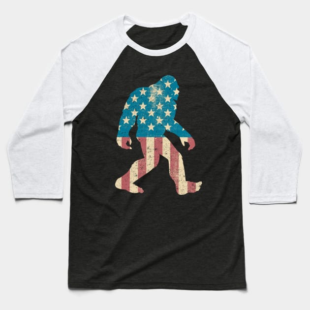 Merica American Flag Sasquatch Bigfoot Gift Silhouette Gag Gift Baseball T-Shirt by MintedFresh